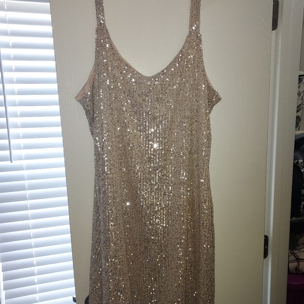 Gold Sequinced Mini Dress